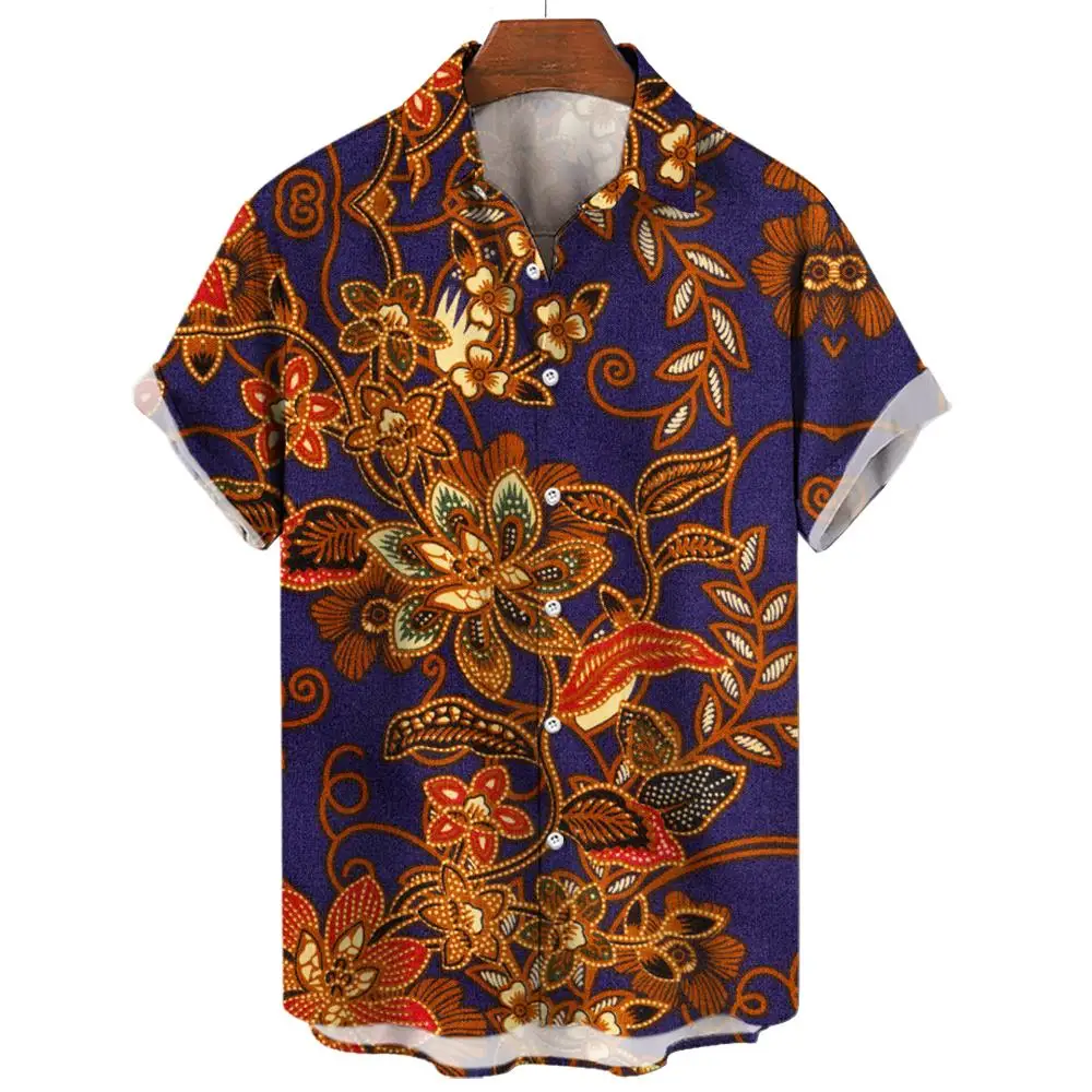 Ethnic Tribal Printed Short Sleeves Shirt Summer Men'S Clothing Fashion Lapel Streetwear Casual Tops Oversized Shirts For Men