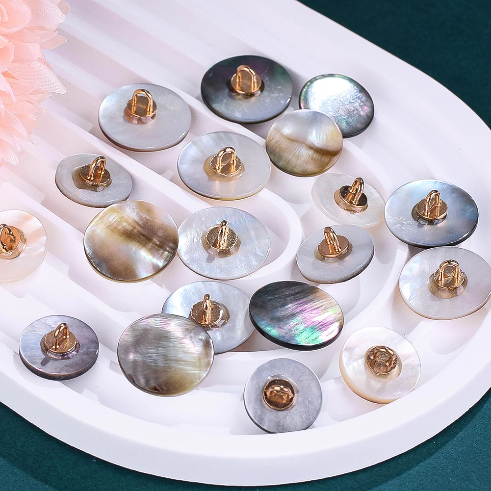 10pcs Natural Black Shell Button Round Mother of Pearl Metal Shank Buttons Cufflinks Shirt Cloth Embellishments Sewing Supplies