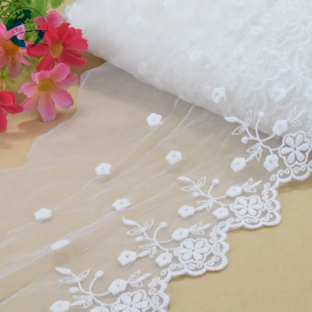 White Cotton Lace Embroidery French 12cm Lace Ribbon Fabric Guipure Diy Trims Warp Knitting Sewing Accessories Doll Dress#4304