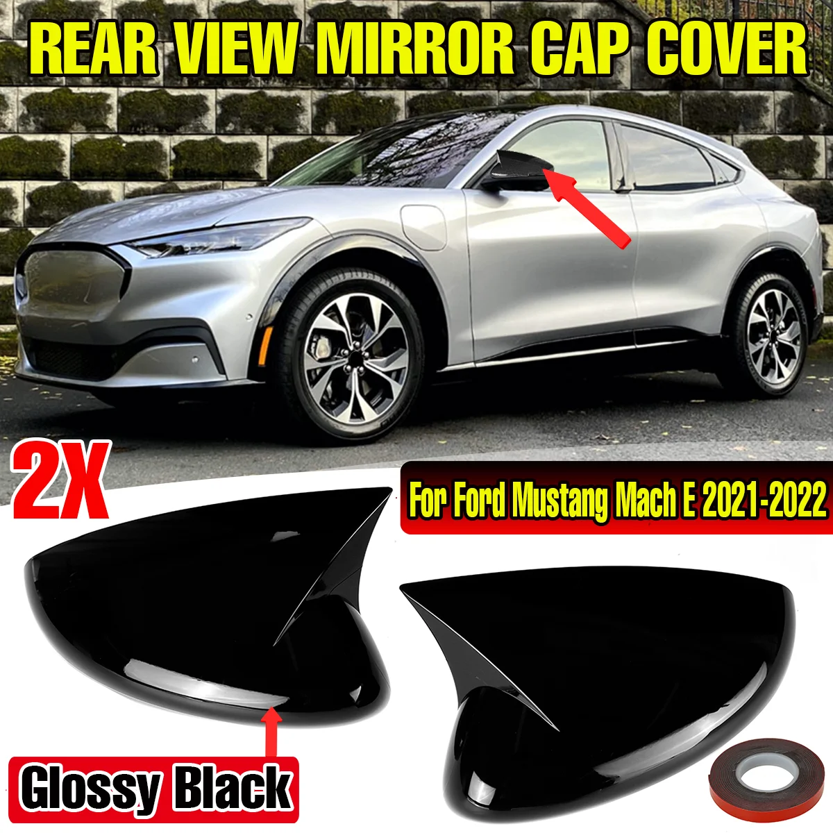 Pair Add-on Car Rearview Mirror Cover Cap Side Door Rear View Mirror Cap Cover Trim For Ford for Mustang Mach E 2021-2022