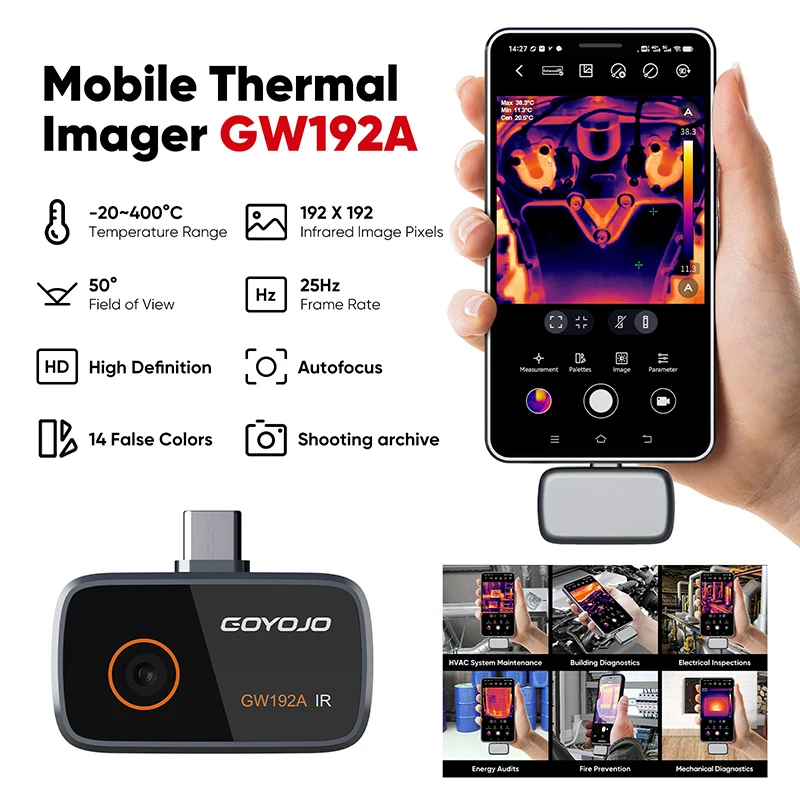 GOYOJO GW192A for Android, 192x192 IR Resolution for Home Inspection, HVAC, Electrical, Plumbing Diagnostics