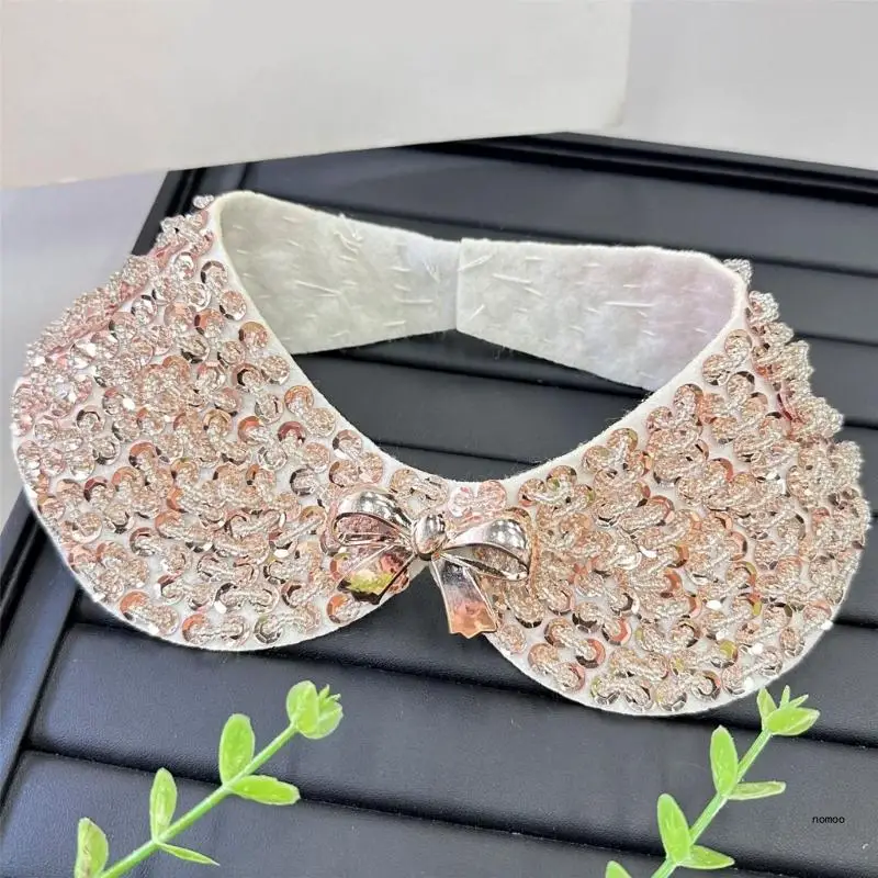 Sophisticated Sequins Beaded Neckpiece for Shirt and Dress Decorative Blouse Faux Collar for Parties and Business Event