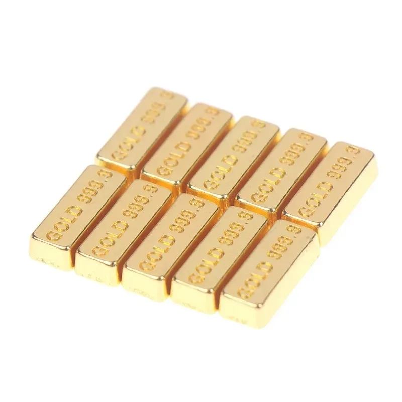 10Pcs/Set 1:12 Scale Dollhouse Miniature Gold Bar & Coin Model Doll House Scene Decor Ornament Accessories