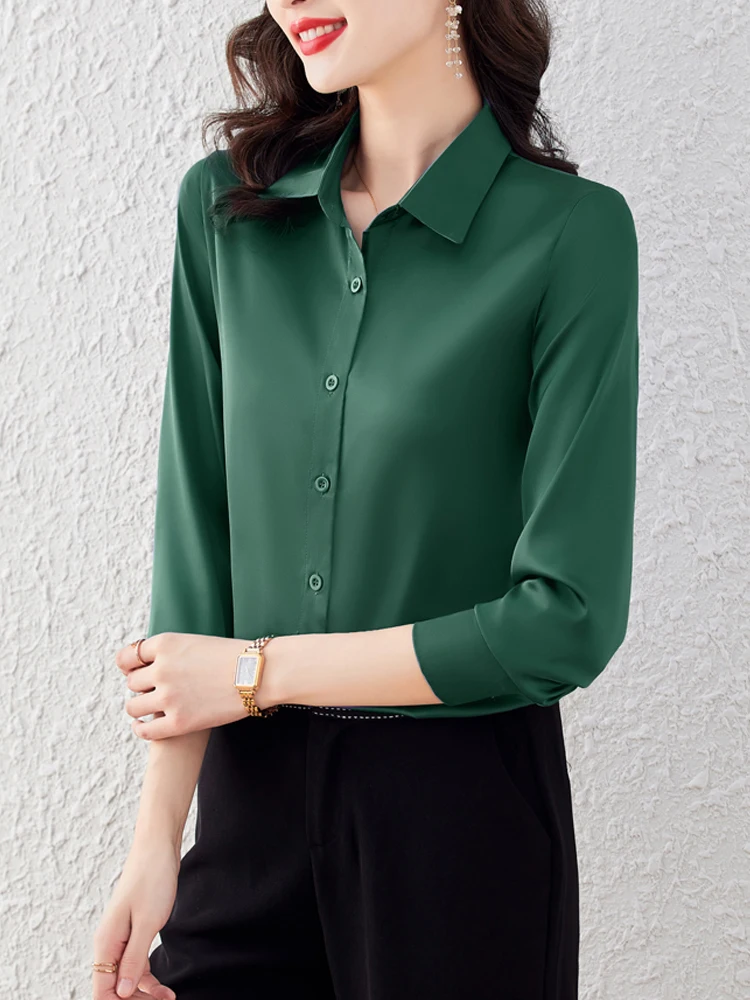 Fashion Solid Ladies Shirts Long Sleeve Lapel Slim Blouses Women Elegant Female Simple Spring OL Tops Clothing Blusas Mujer 2024