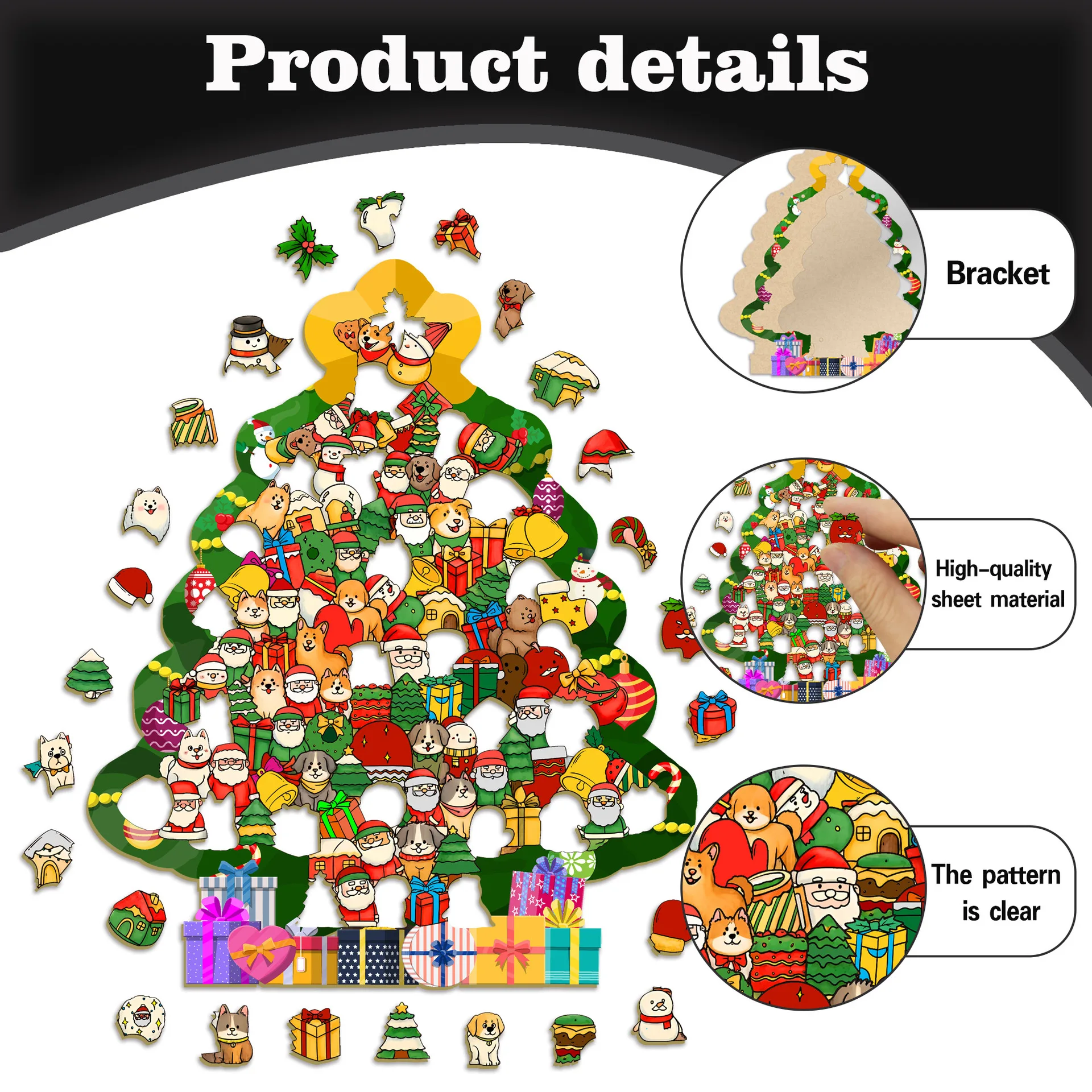 DIY Wooden Christmas Tree Jigsaw Puzzle with Frame 111Pcs Shaped Pieces Festive Home Decor Xmas Gift