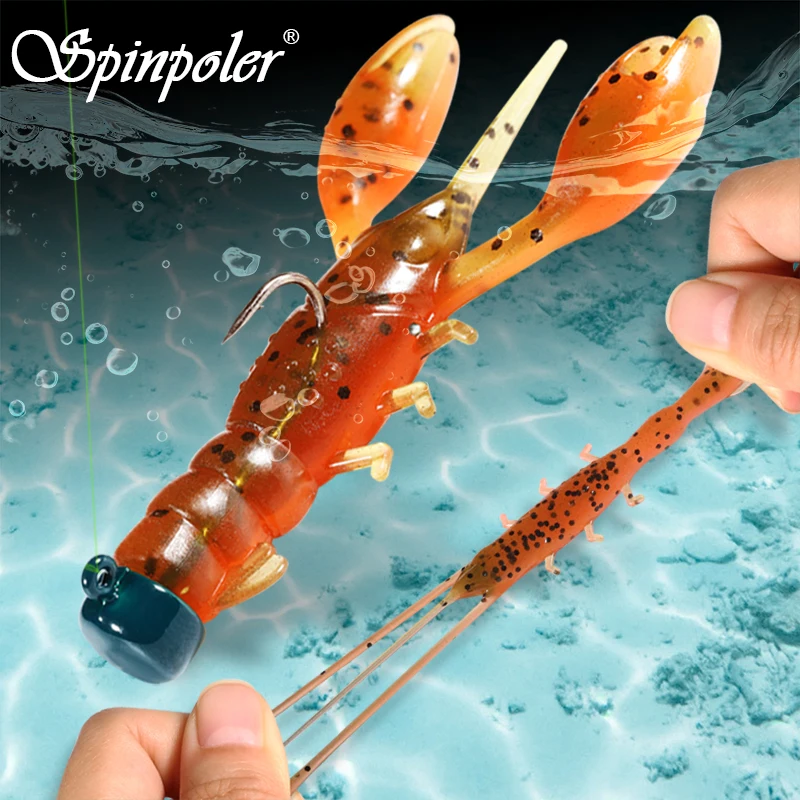 Spinpoler 65mm Soft Lure Artificial Bait Shrimp Lobster Crayfish Twintail Floating Ned Rigging Sea Bass Saltwater Fishing Tackle