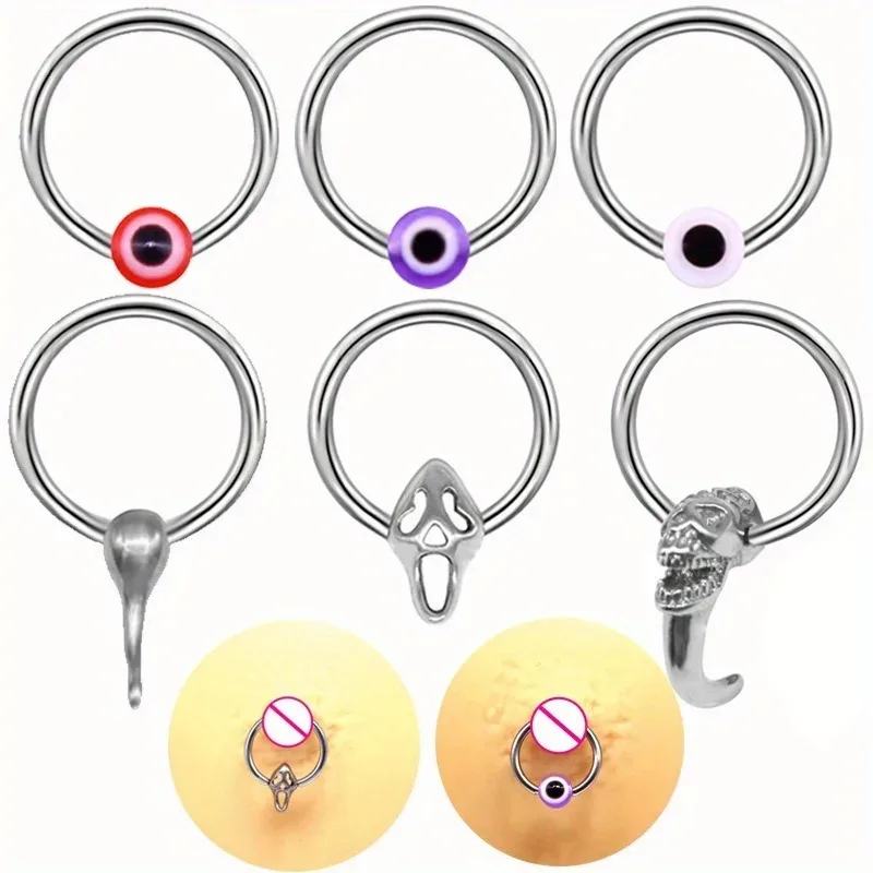 2pc Stainless Steel Personality Cold Wind Nipple Ring Nipple Ring Clamp Ring European and American Nipple Nail Puncture Jewelry