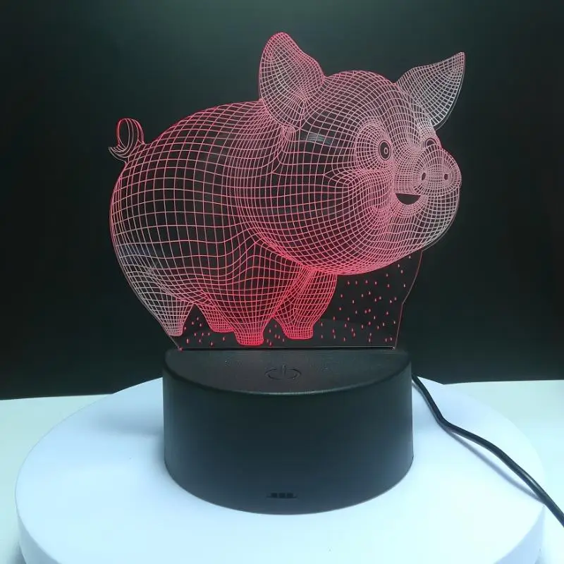 Fat Pig 3D LED Night Light Cute Pigs Table Lamps with Touchable Base 7 Colors Changeable Nightlight Bedroom Atmosphere Lamp Gift