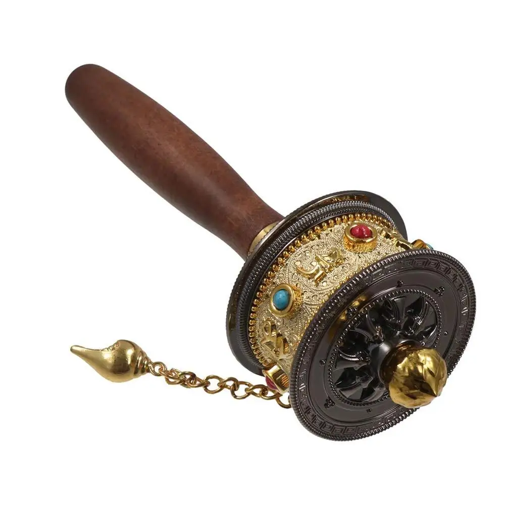 Hand Cranking Tibetan Prayer Wheel Colourful Hand Held Turn Praying Instrument Spinning Drum Rotatable Religious Ornament