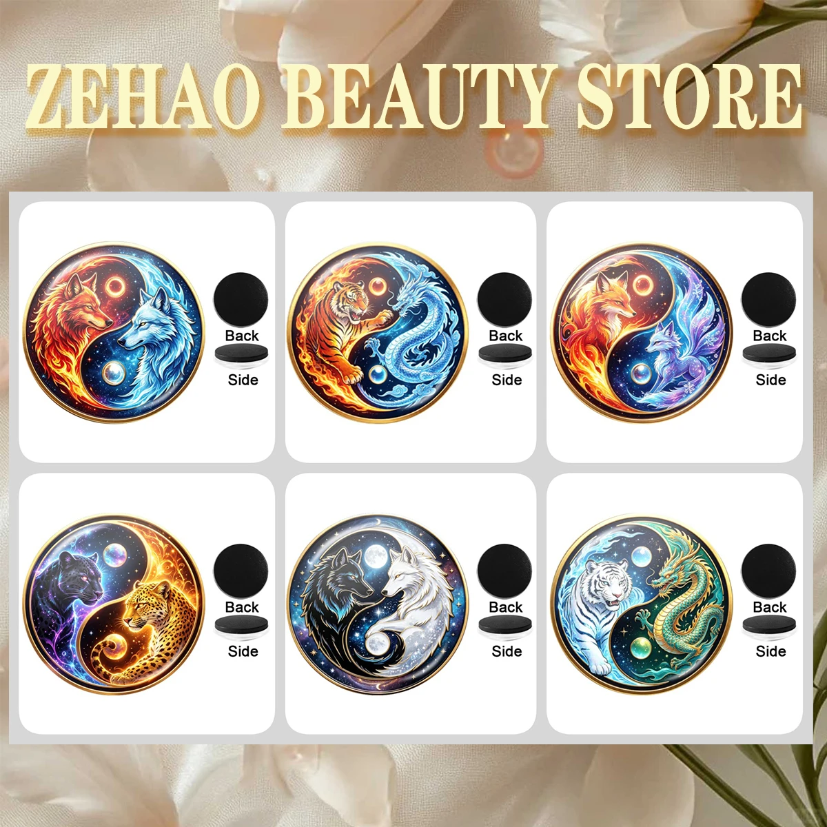  Yin-Yang Animal Glass 25MM-50MM Glass Cabochon Refrigerator Magnet Refrigerator Decoration Office Whiteboard Magnet