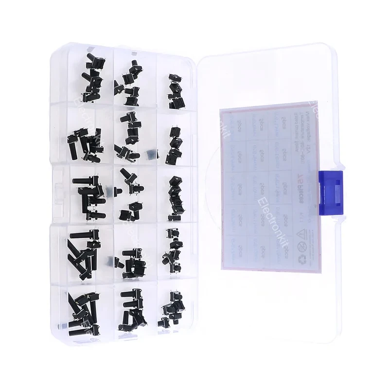 75pcs 15Value SMD Tact Tactile Push Button Switch  6x6mm H4.3mm-18mm Assortment Kit