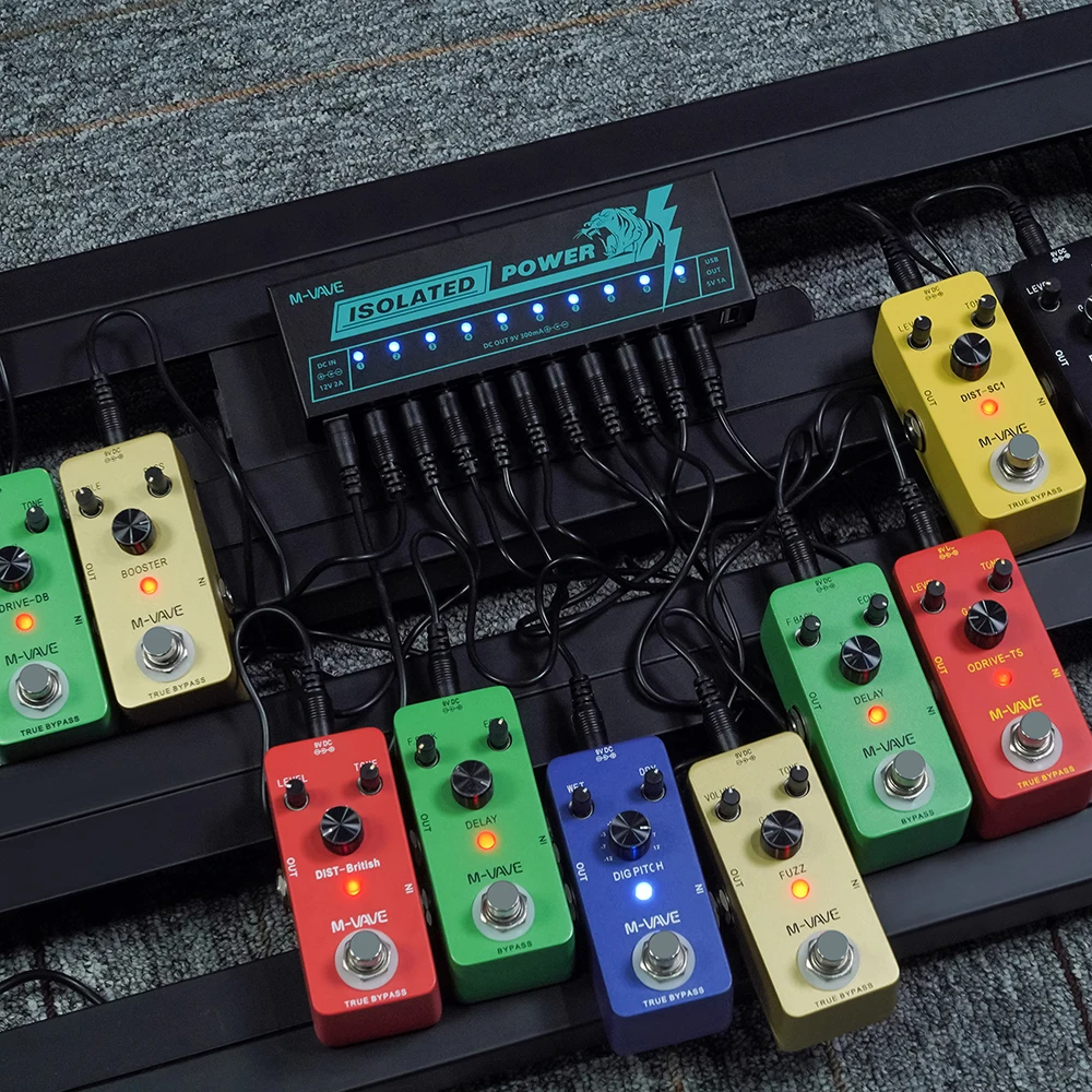 M-VAVE Lsolated Power Guitar Effect Pedal 10 Way Isolated Power Supply 9V 5V 300mA Pedal Power Supply Guitar Accessories