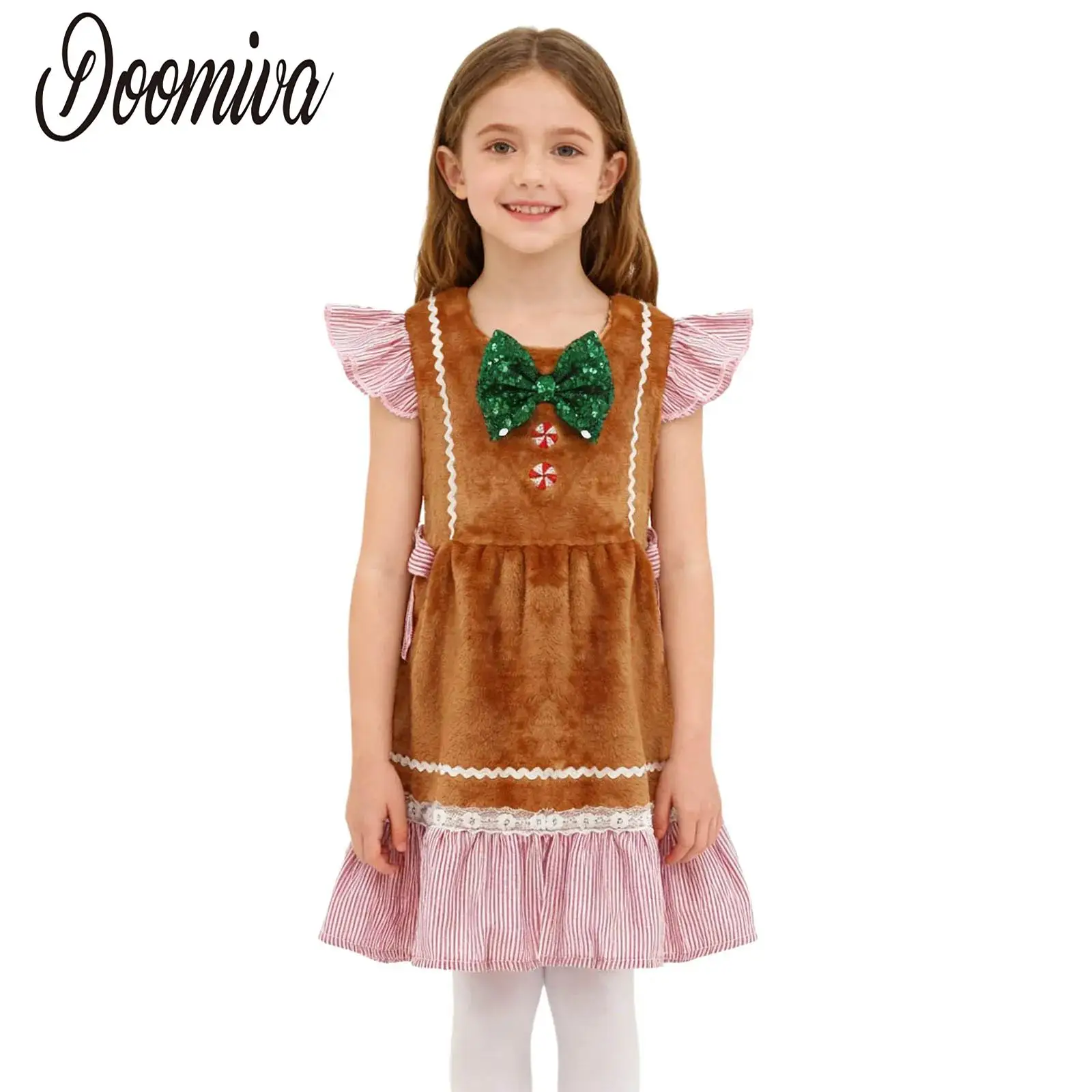 الفتيات الصغيرات عيد الميلاد الزنجبيل رجل زي يطير كم توتو فستان ربطة القوس فيونكة عيد الميلاد الزي فستان للحفلات جمع الأسرة #1