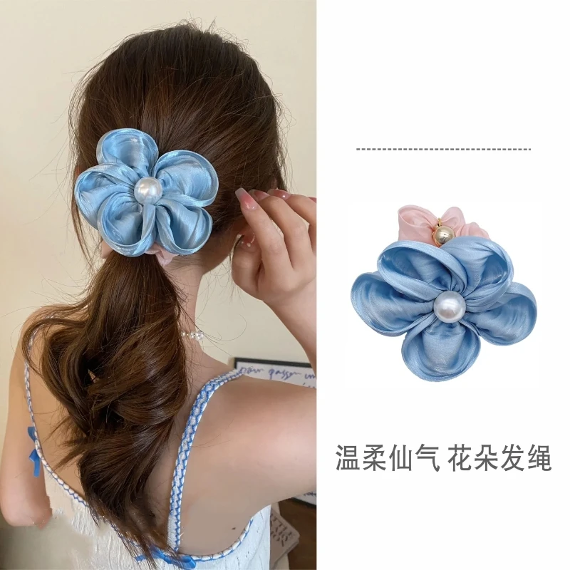 

Pearl Flower Large Intestine Hair Circle Scrunchies Ins Fashion Hairband Ponytail Holders High Elastic Hair Rope Hair Accessorie