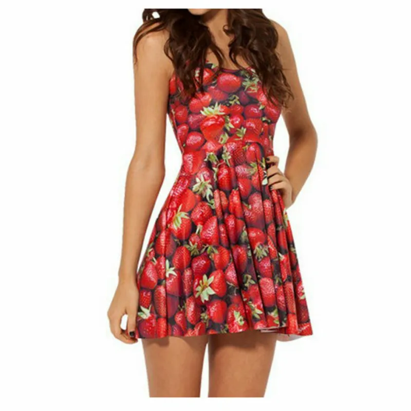 

Strawberry Dress Sexy Summer Vintage High Waist Party Dresses Woman Pleated Slim Body Push Up Hip Bodycon Red Fashion Streetwear