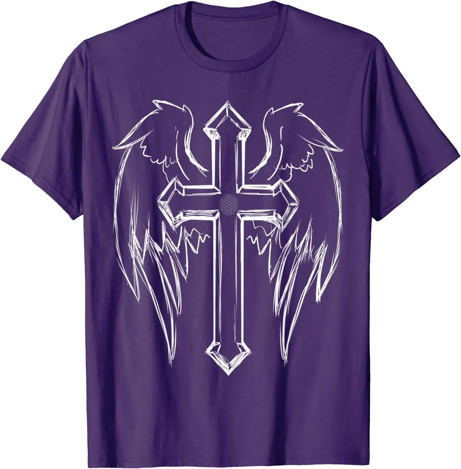 Religious Holy Crucifix Christian Angel Wings Cross Men T-Shirt Short Sleeve Casual 100% Cotton O-Neck Summer T Shirt