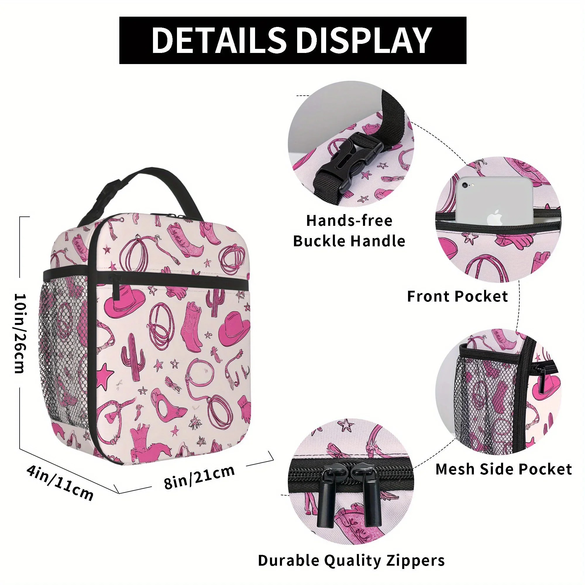 1pc Pink Cowboy-Themed Artwork. A Printed Thermal Bag That Is Insulated And Designed for Non-Food Contact, Ideal for Home, Resta