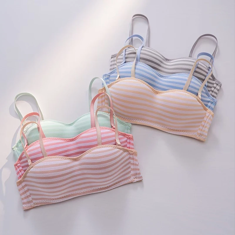 

Small-Breasted Girlish Bra Without Rims Fashion Thin Striped Underwear Comfortable Gathering Tube Top Anti-Sagging Chest Wrap