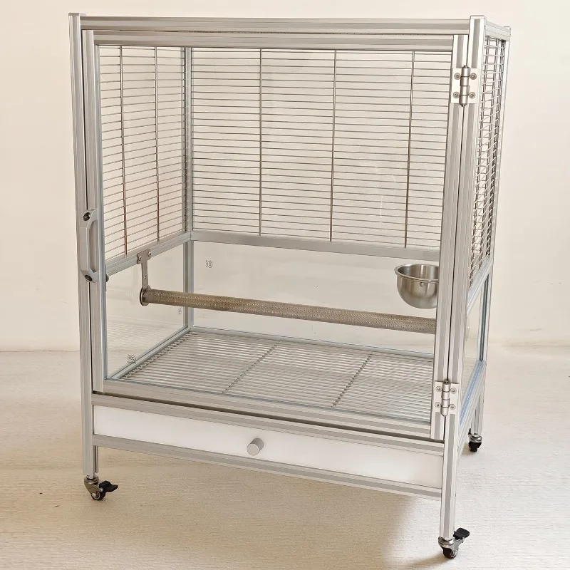 Stainless Steel Transverse Filament Bird Cage Large Medium and Large Parrot Cage Tempered Glass Transparent Luxury Villa Cage