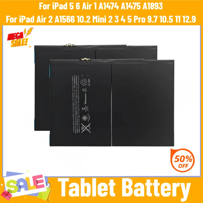 New Tablet Battery For iPad 5 6 Air 1 A1474 A1893 A1475  For iPad Air 2 A1566 10.2  Pro 9.7 10.5 11 12.9 Mini 2 3 4 5 Battery