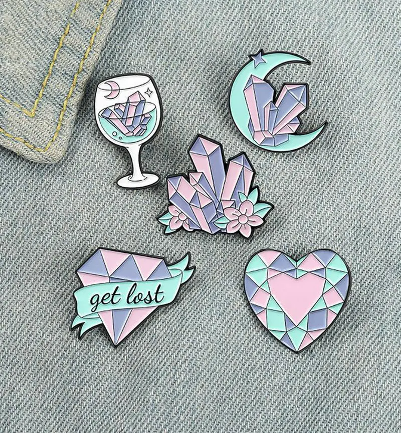 Alfileres personalizados, broche de Luna, corazón, copa de vino, insignia de solapa, bolsa, regalo de joyería de dibujos animados para niños, amigos, piedra de ensueño, esmalte