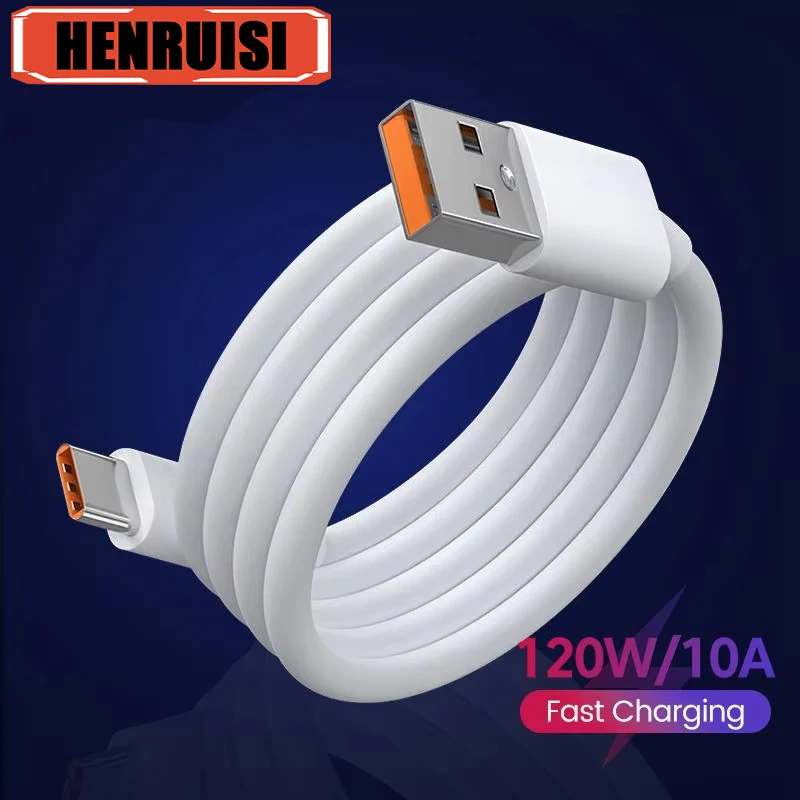 10A Type C Fast Charging Cable for Huawei Mate 40 50 Mobile Phone 120W USB-C Phone Data Cord for Xiaomi Samsung Oneplus POCO