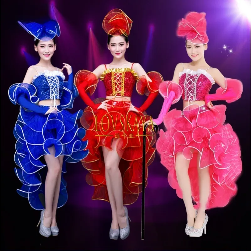 

Modern dance costumes performance costumes sequins jazz dance costumes short skirting open dance fluffy skirts