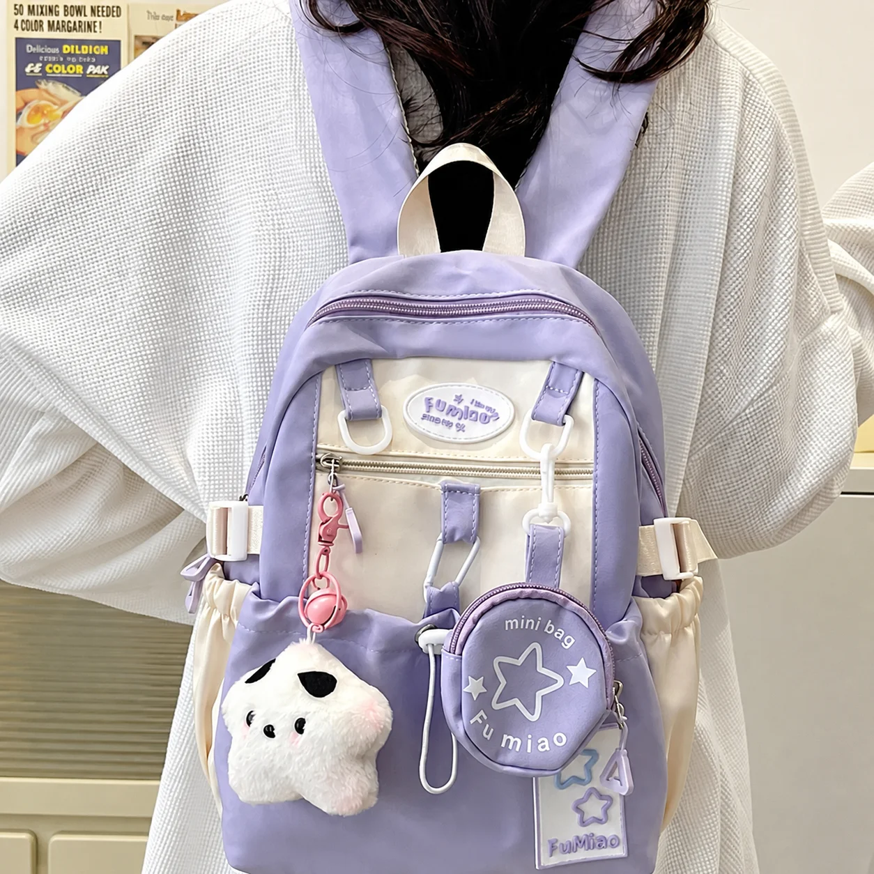 Casual Travel Backpack Portable Girls Backpack Star Pattern Backpack Colorblock For Daily School Girls Casual Daily Travel