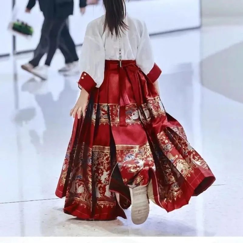 Children Horse-Faced Skirt Improved Hanfu Autumn Winter New  Suit Ancien Ming Style Tang Suit Spring Dance Performance Clothing