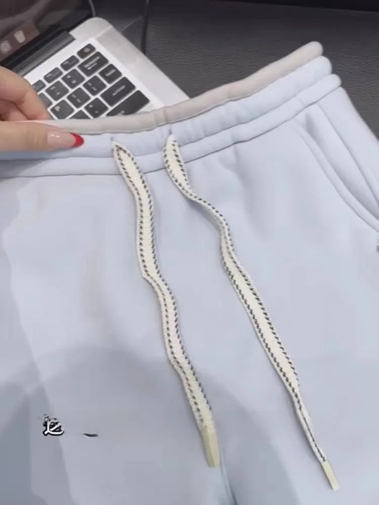 

High Waist Fleece Lined Alpaca Wide Leg Pants Casual Women's Fashion Korean Style Autumn Season Ladies Comfortable Pants