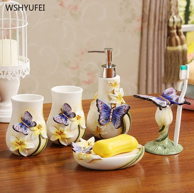 5Pcs Direct sales new garden bathroom toothbrush creative ceramic wash cup wedding bathroom storage decoration supplies