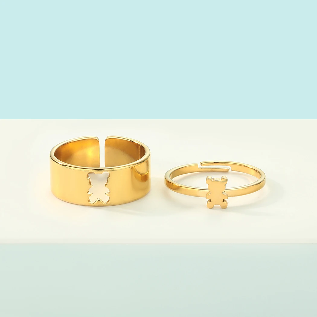 Cxwind minimalist laser sculpture Bell Bear couple promised ring stainless steel couple fashion jewelry Anniversary gifts