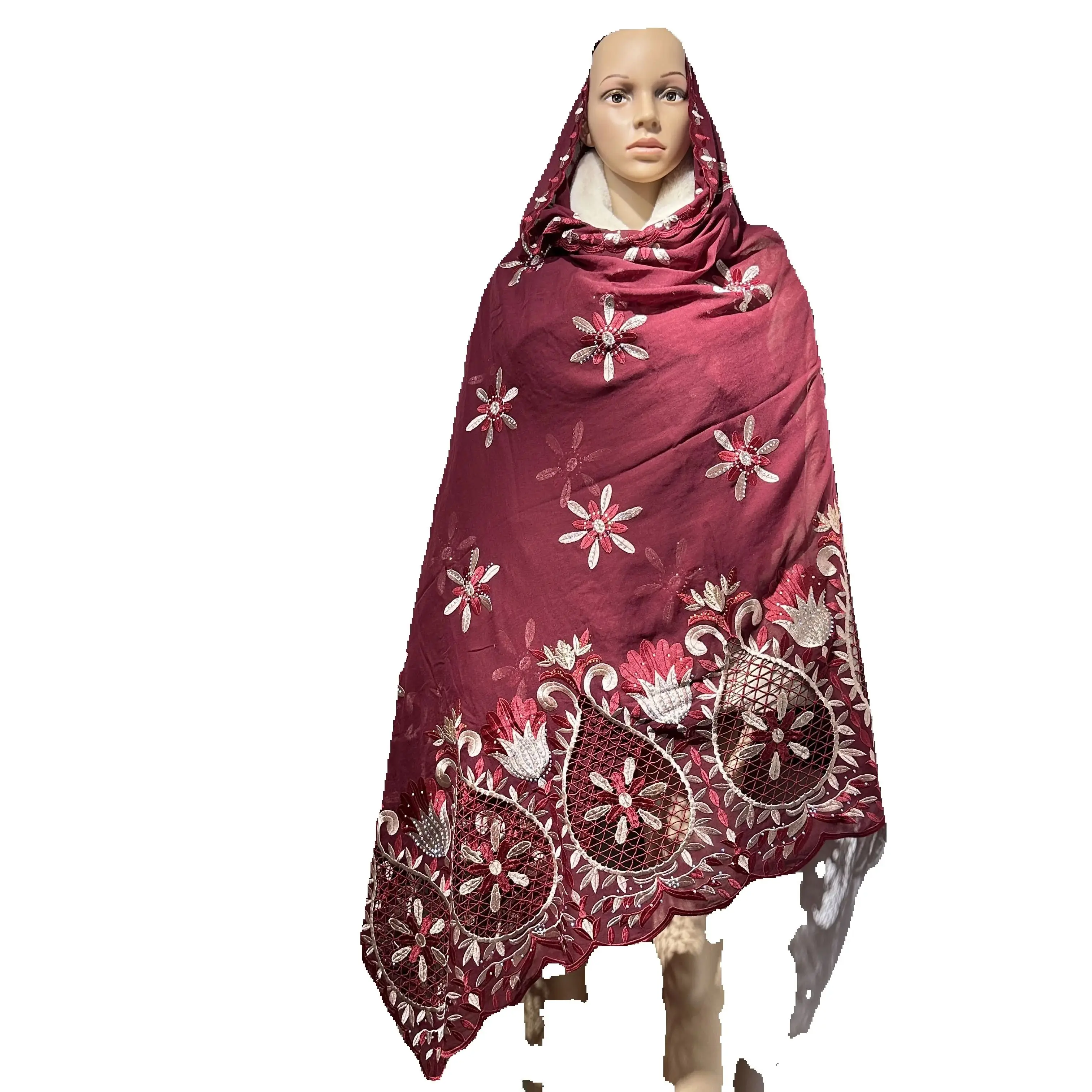 Soft Luxury Scarf High Quality 100% Cotton Dubai African Women Islamic Scarf  pattern Embroidery Chemical Lace Scarf  manycolor
