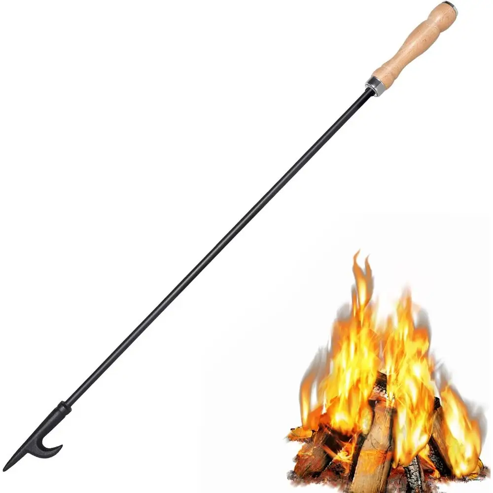 32 Heavy-Duty Campfire Poker with Wooden Handle - Rust-Resistant, Portable Fire Pit Tool for Outdoor and Indoor Use