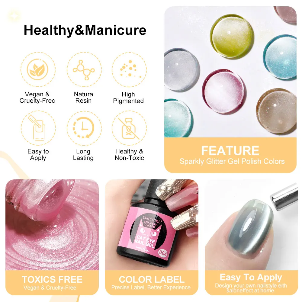 LIMEGIRL zestaw lakierów żelowych do paznokci Cat Eye UV Flash półtrwały lakier materiały do ​​Manicure 8ml brokat magnetyczny zestaw żelowych lakierów do paznokci