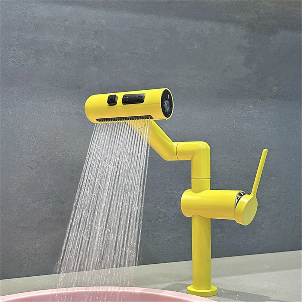 Rotation Sink Faucet Basin Tap Hot Cold Mixer Tap Crane Tuqiu Yellow Rainfall Basin Faucet Bathroom Sink Faucet Multi functions