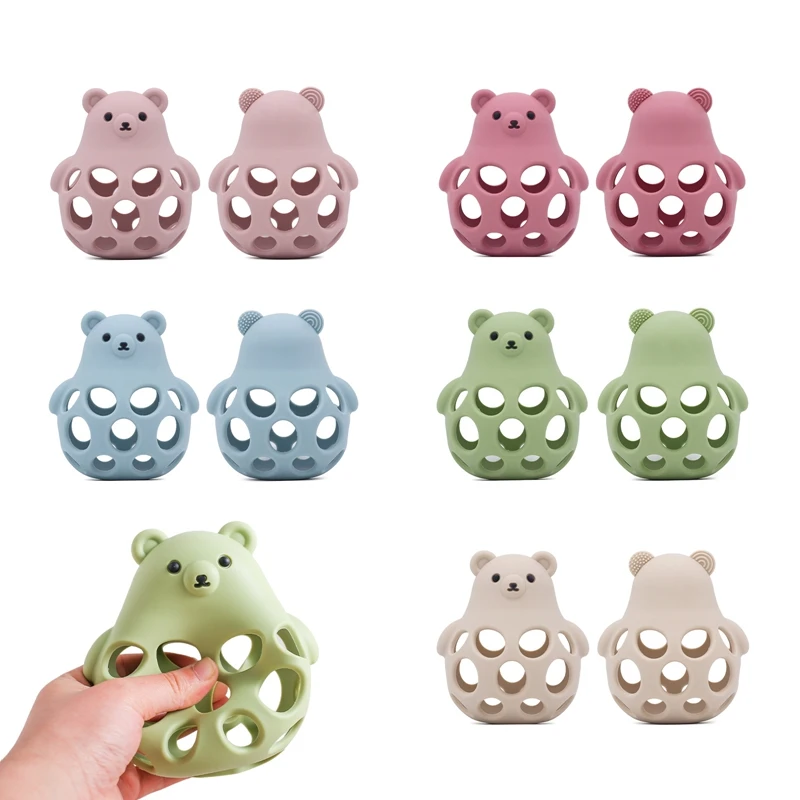 Silicone baby teether Cartoon Bear Hollow Teether 0 12 Months Baby Toys Sensory Toddler bite Teething Silicone toys 0 12 months