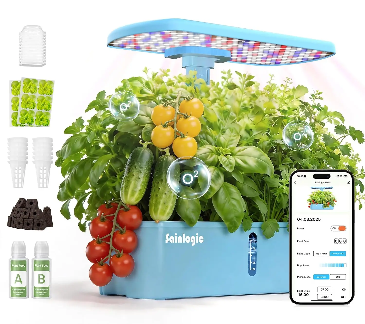 Smart 12 Pods Hydroponics Growing System Indoor Garden 24W Adjustable Height Led Grow Light App Wifi Planter Quiet Pump Auto Tim