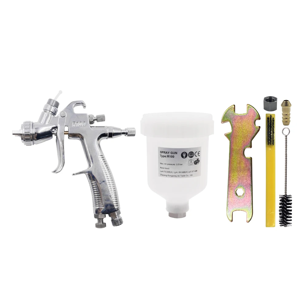 R100 Aluminium Gravity Feed Pneumatic Spray Paint Gun With Air Compressor and Pressure Regulator