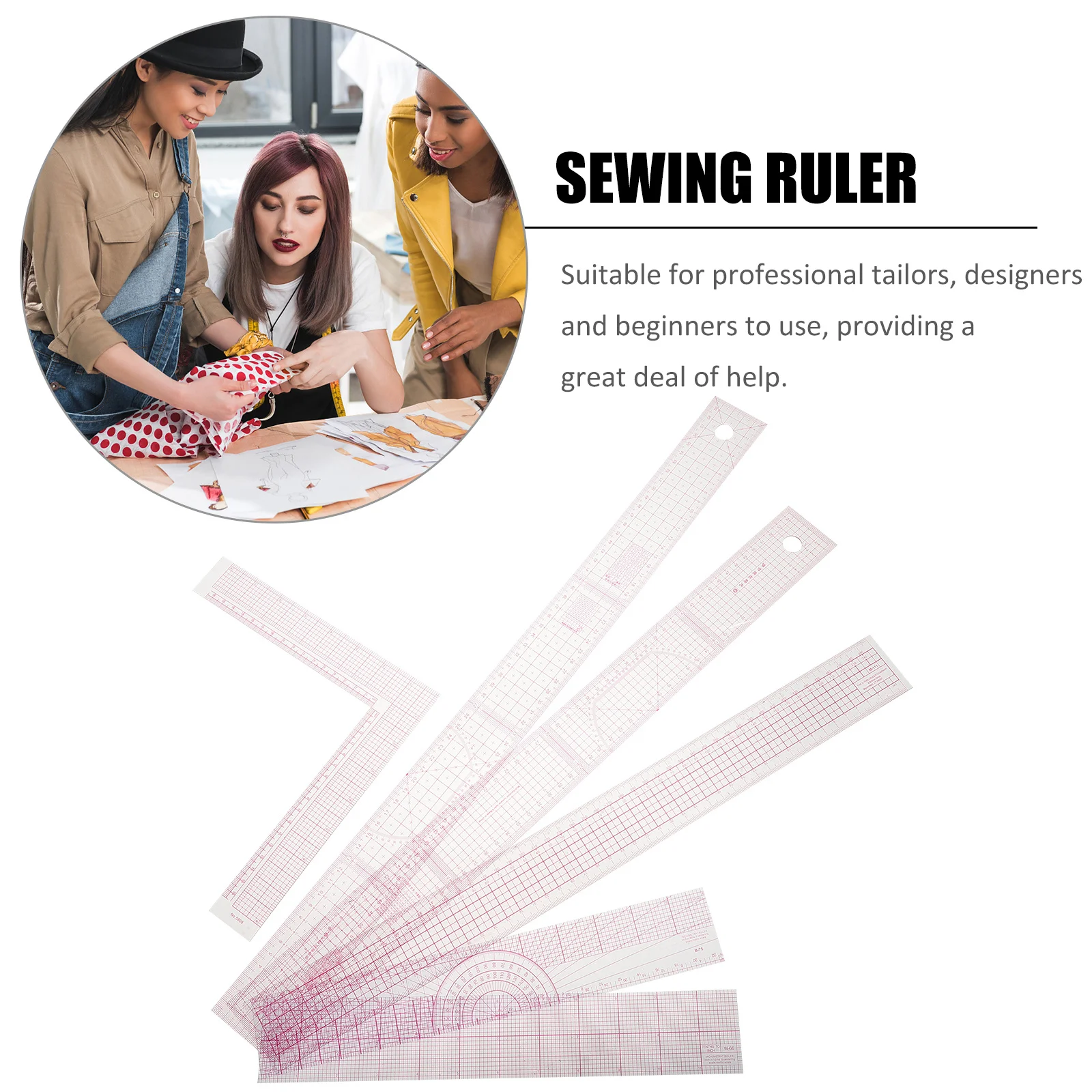 

6Pcs Square Ruler Set for Sewing Clear Color Scales Professional Tailoring Tool for Drawing Cutting and Garment Design