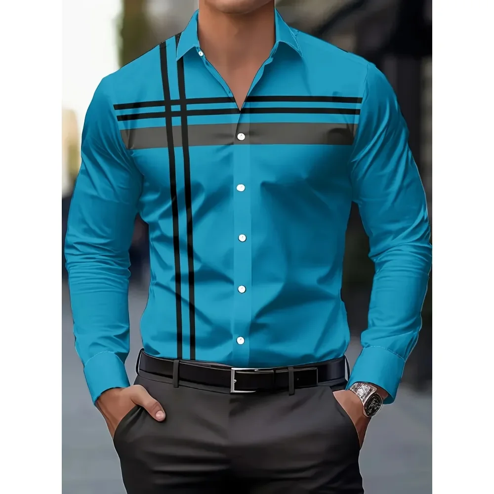 Camisa de vestir para hombre con diseño de rayas moderno Camisa de manga larga de ajuste regular para hombre Traje casual de ajuste regular Estampado floral
