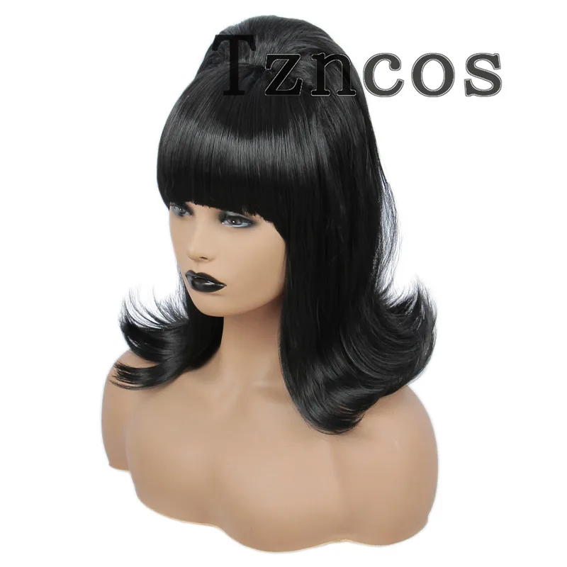 Tzncos 70s 80s Women Housewife Beehive Costume Wigs Wife Short Black Hair