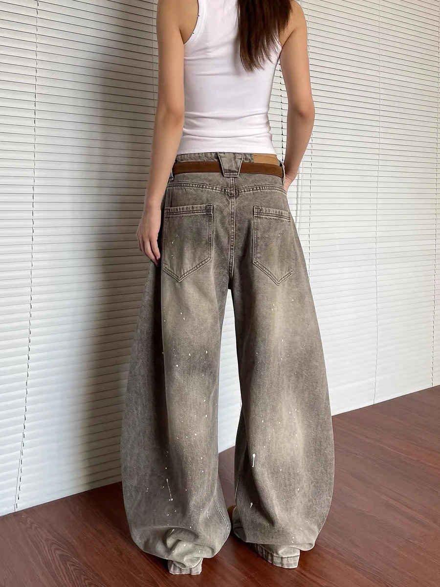 Retro American Waed out Knife  Denim Jeans Men's Women's Clean Fit Design Sensation Versatile Long Pants High Waist Str...