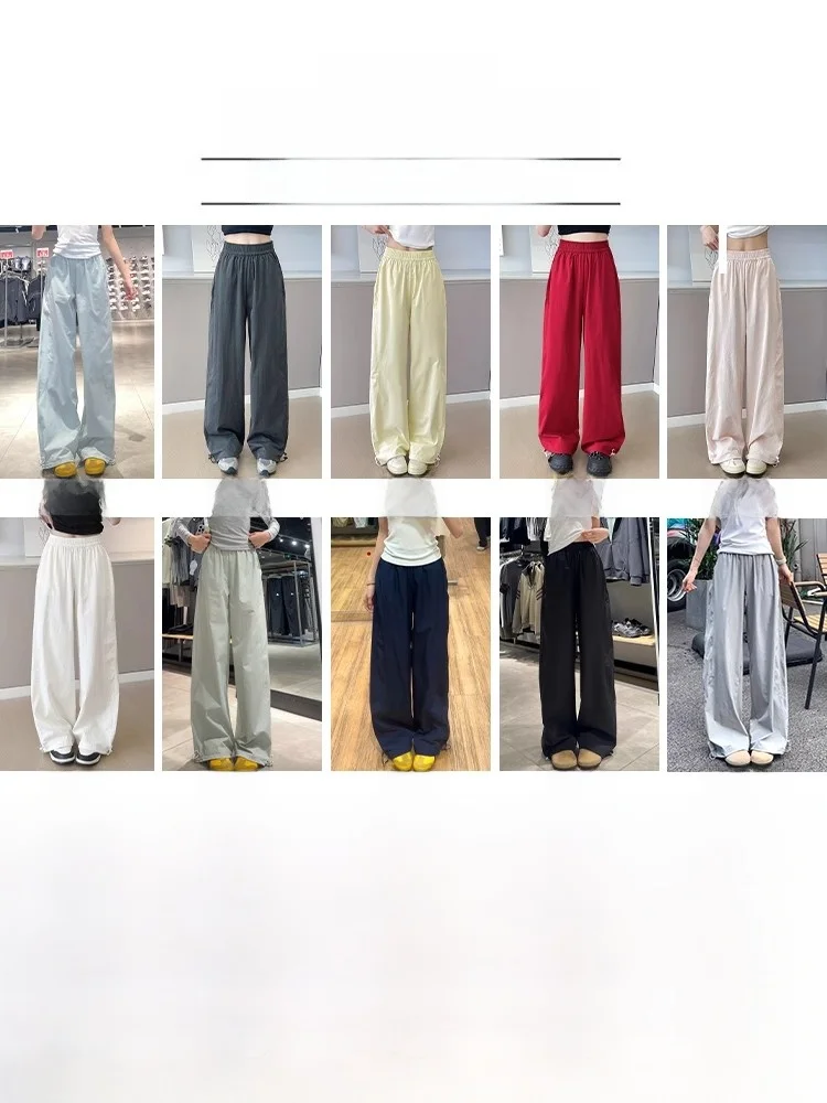 Blue Quick Dry Work Trousers Women's Summer Thin Loose Straight Casual Small Size Wide Leg Sports Pants High Waist Long Pants