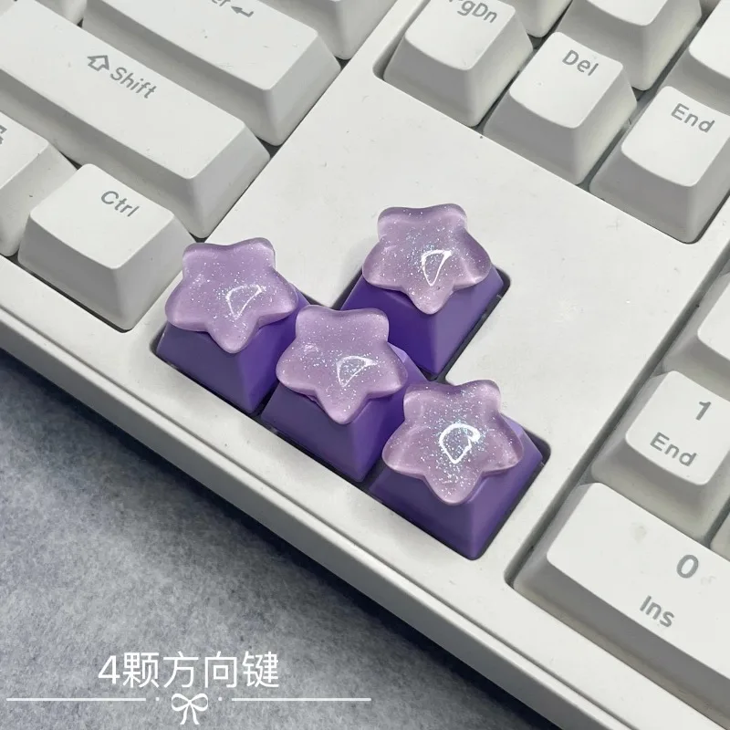 

4pcs Creative Cute Star Keycaps Nail Art Directional Keys Cross Axis Gaming Mechanical Keyboard Pink Dedicated Keys