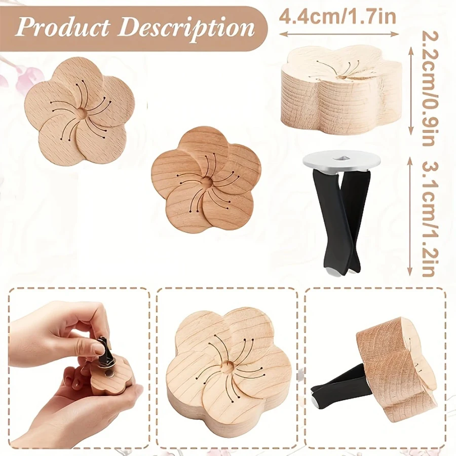 DIY fragrance No perfume wooden flower diffuser vent clip ornament car air fresheners decorations accessories aromatherapy women
