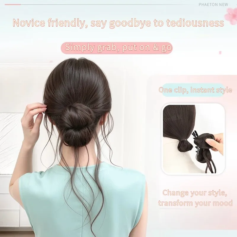 Synthetic Clip On Curly Hair Bun Volume Piece Black Messy Bun Wig Women Hair Extension Accessories Fashion Casual Party Wedding
