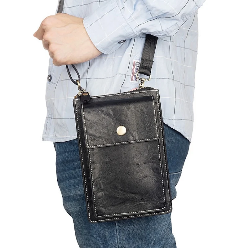 

Magnetic Mobile Phone Bags Neck Crossbody Case Leather Waist Bag Phone Pouch Universal Phone Case Men's Business Phone Bag