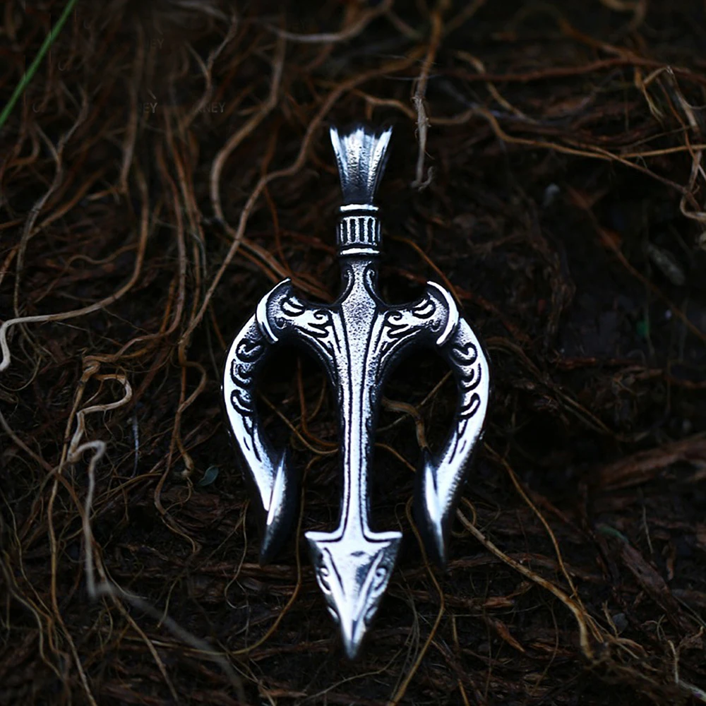 Fashion Vintage Trident Pendant Necklace Stainless Steel Amulet Necklace For Men Unique Amulet Jewelry Gifts Dropshipping