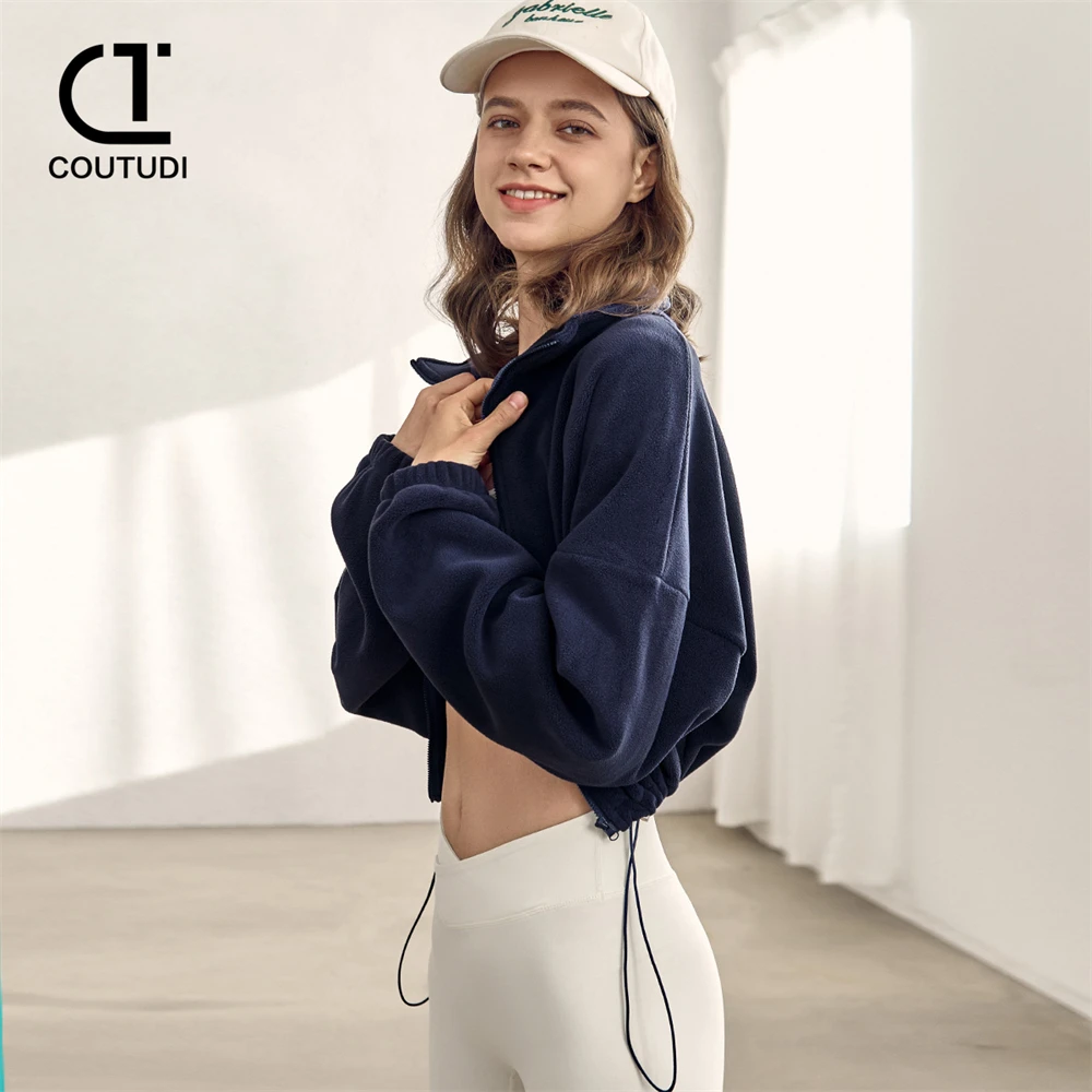 COUTUDI Long Sleeve Fleece Coat for Women, Warm Outerwear, Outerwear in Short Clothes, Female Jacket, Fashion, Autumn, Winter